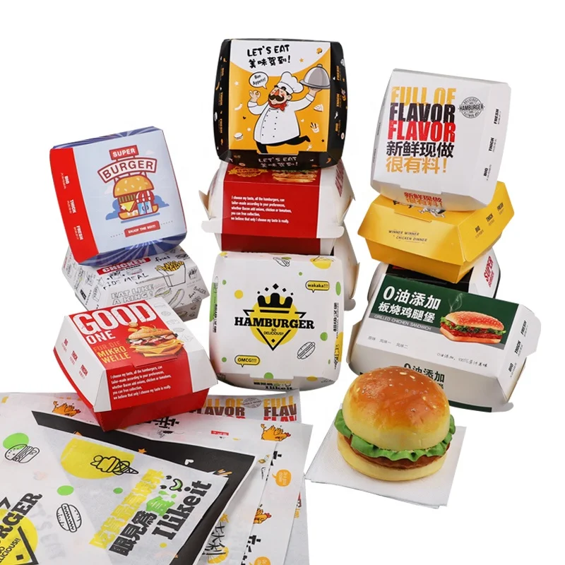 Custom Disposable Food Grade Cardboard Hamburger Packaging Paper Burger ...