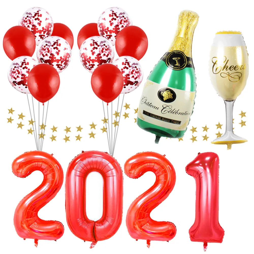 丰富多彩的箔乳胶 32 英寸数装饰品家居香槟酒瓶气球新年 2021 事件
