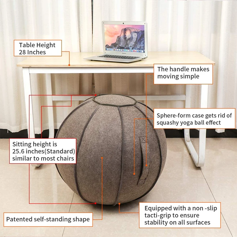 65cm Linen Exercise Ball Cover Balance Ball Protector + 65cm Yoga Ball