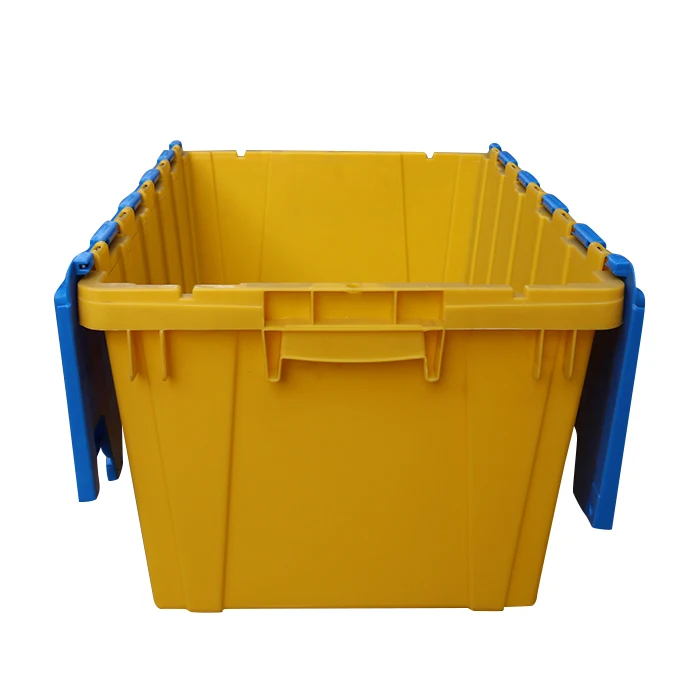 Qs Attached Lid Container Plastic Moving Crate Sale Plastic Storage