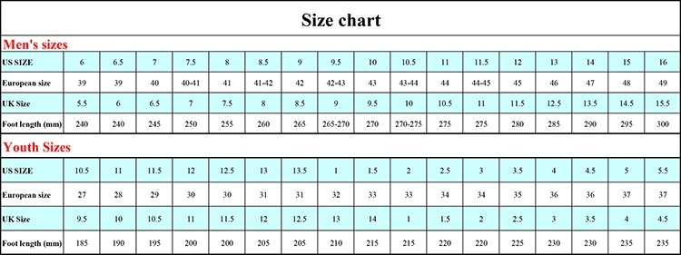 shoes size cha
