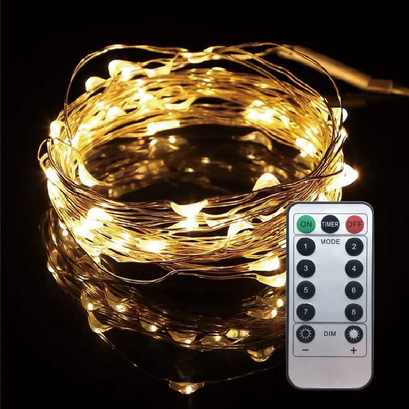 Hotsale Christmas 8 Modes Dimmable Flashing Silver Copper String Lights Decor Wire