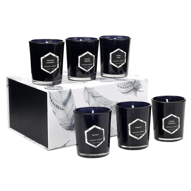 6 Pack Black Glass Red Flame Luxury Scented Soy Wax Candles Gift Set for Women Birthday Anniversary or Valentine's Day