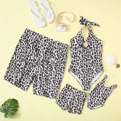 2021 Leopard Print Mommy And Son Swimwear Fashion Matching Family Swimwear Beach Daddy Trunks Mommy And Me Bathing Suits