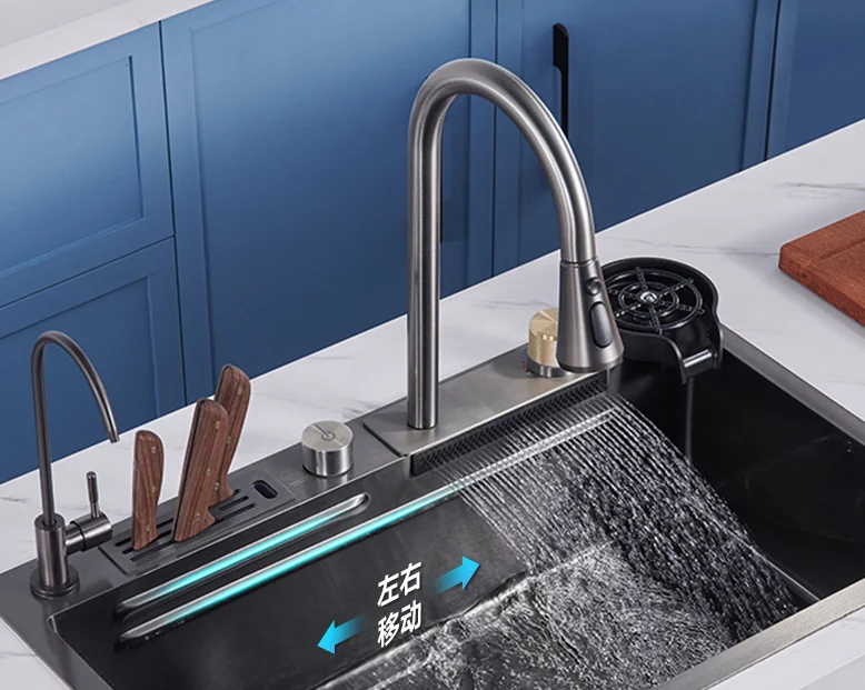 Metal Kitchen Sink Glass Rinser Smart Multifunction Black Modern ...