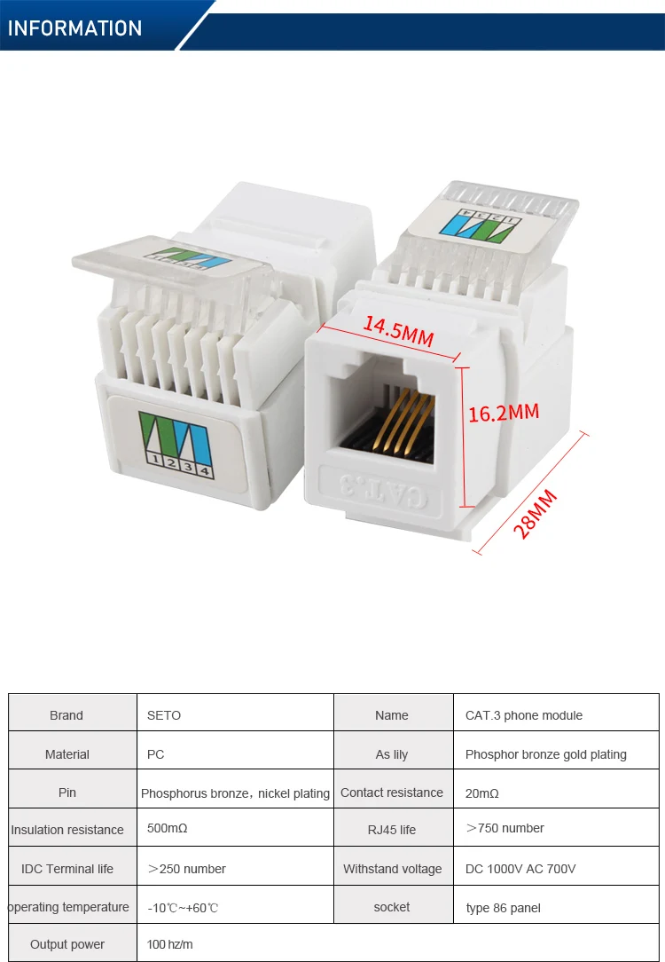 Rj11 Cat3 Telephone Keystone Jack 6p2c Phone Voice Modular Jack Buy