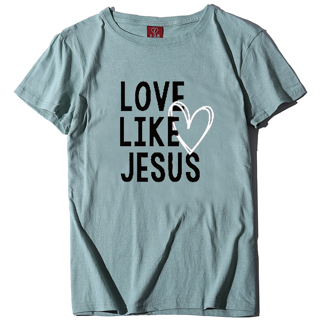 Love Like Jesus Printing Shirt Summer Loose Cotton Femme Tee Valentine ...
