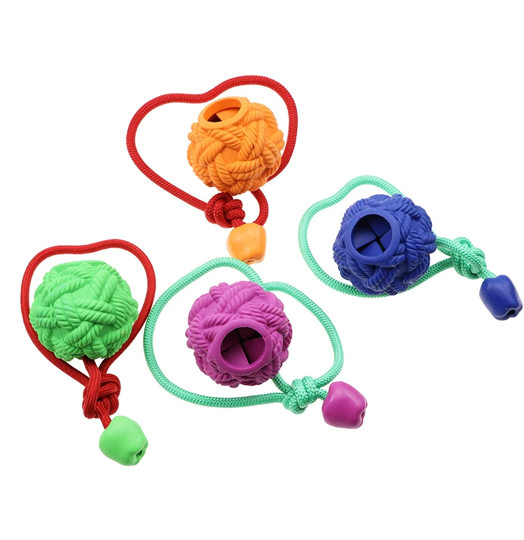 Anti Chew Dog Puzzle Leaking Food Rubber Ball With Rope Feeding Food Ball Rubber Leaking Food  Ball Interactive Dog Pet Toys