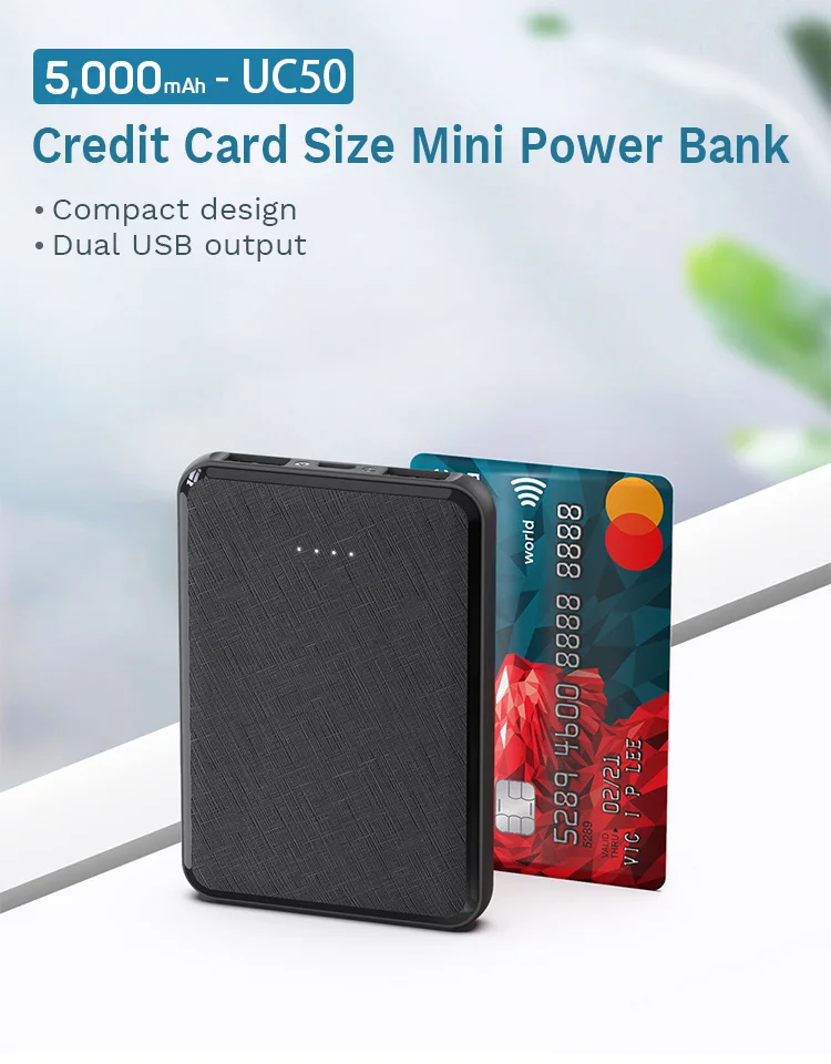 Super Flat Portable Slim Pocket Small Size 5000 mAh Phone External Battery Charger 5000mAh Mini Power Bank  Dual USB Output Ultra-thin Pocket-Sized 5000mAh Portable Charger 5000mAh Power Bank 1-2 Phone Charges