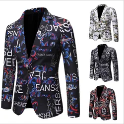 Suit Jacket Fashion Print Men Blazer Best Selling Slim Fit Casual Blazer Homme Coat Hip Hop Singer Flower Blazer