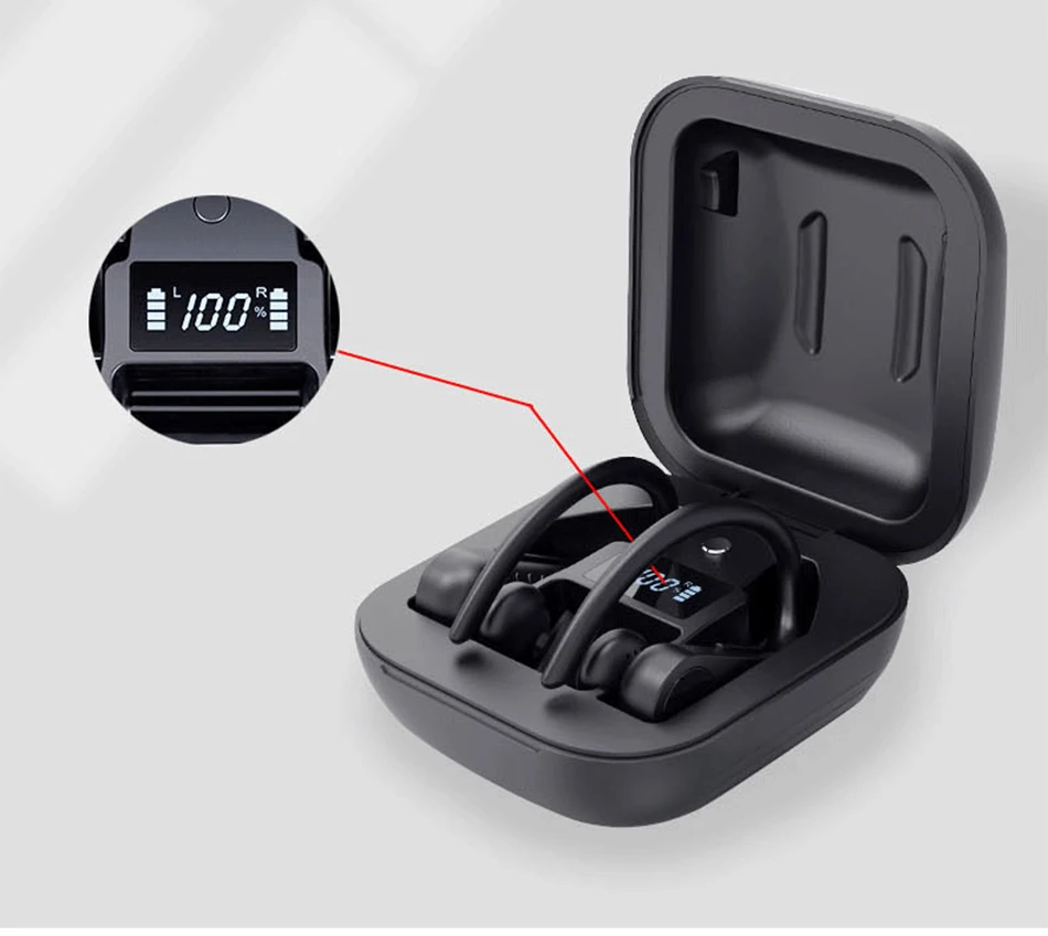 Noise Cancel TWS Bluetooth Headset Sports Waterproof Ear Hook Wireless Earphone With LED Digital Display - ANKUX.COM