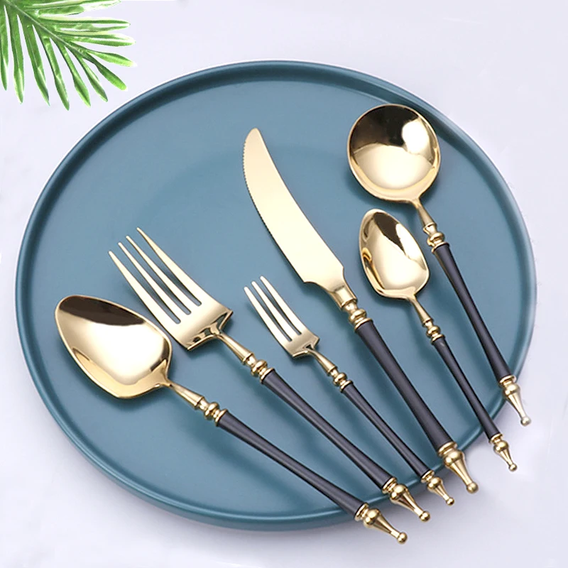Wholesale 2020 Elegant Matte Gold Plated Cutlery Sets Golden Flatware