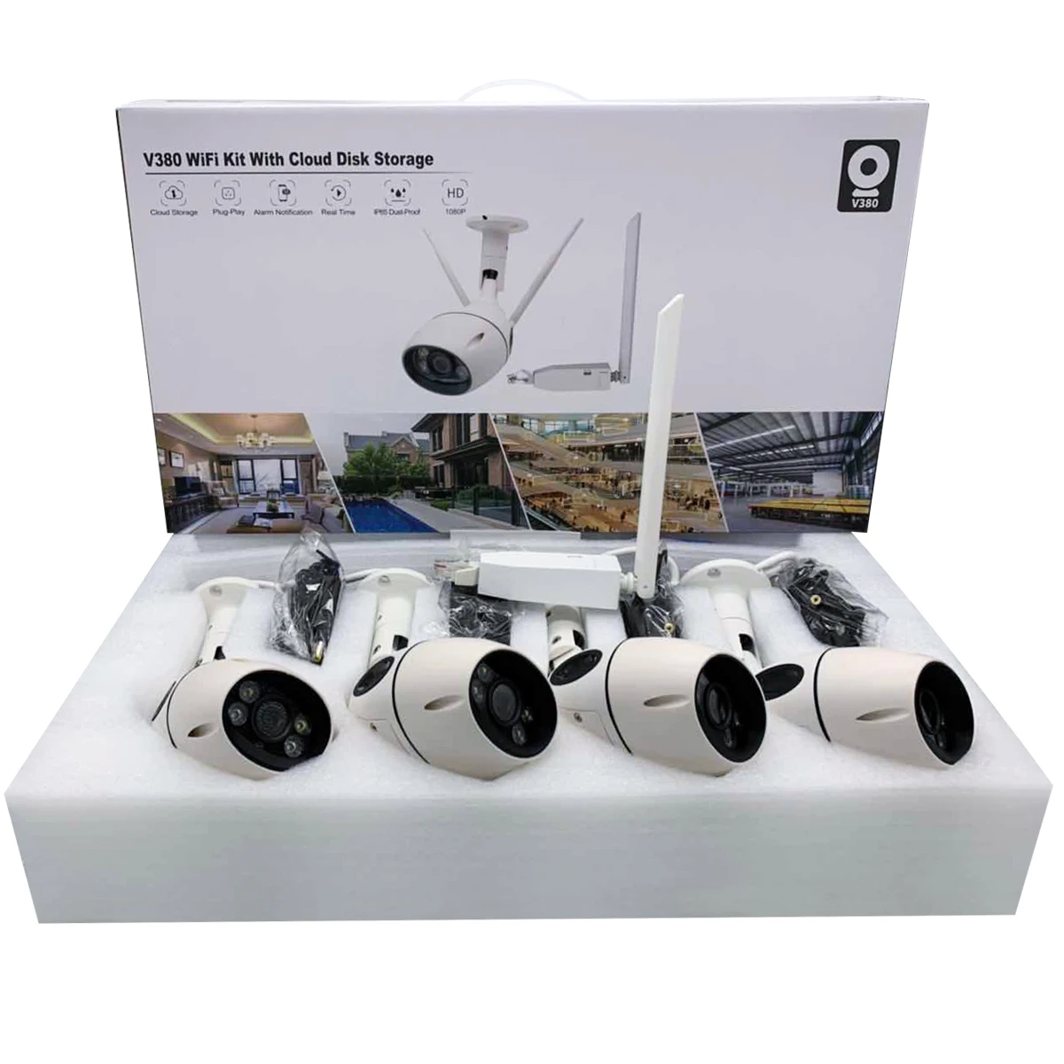 V380 Pro Cctv Kit 4 Camera 2 Ways Audio 1080p Smart Wifi Ir Bullet