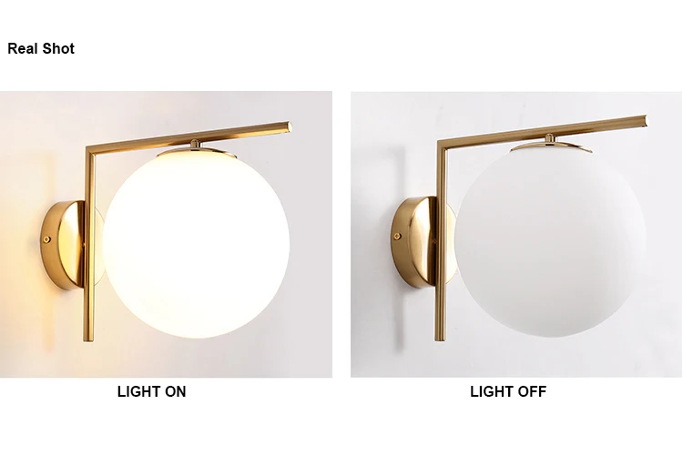Modern decorative gold glass ball luxury E27 wall sconce bedroom wall lamp