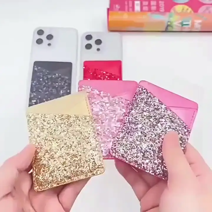 Hot 3M Super Glue Mobile Phone Card Sleeve Strong Sticker Pu Leather Credit  Card Holder on the Back of Smartphone.