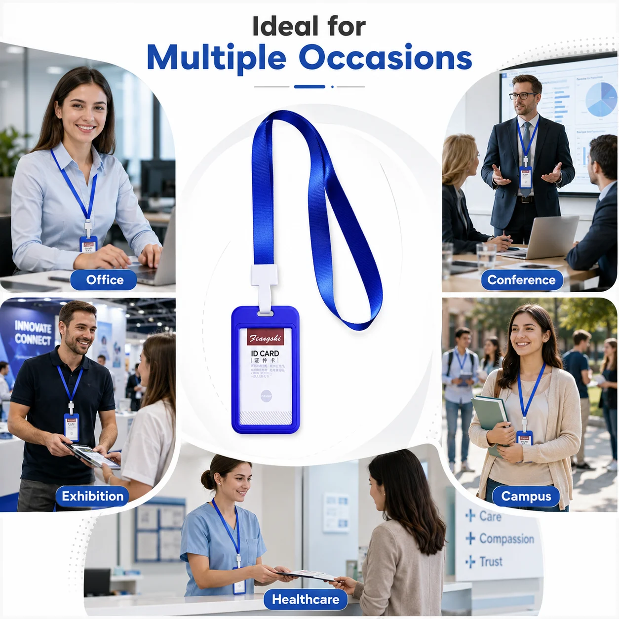 Multicolor Lanyard with ID Card Holder, Custom Logo Neck Strap Badge Holder for Promotional Business Gifts