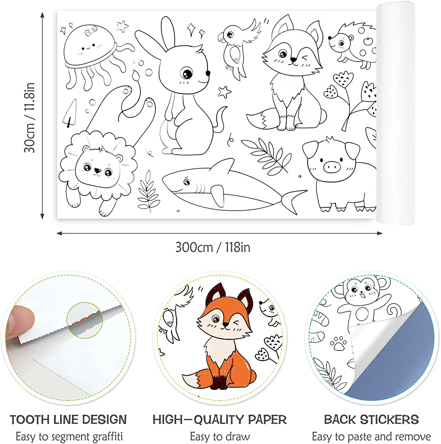 Coloring Paper Roll Scenery Paper Painting Self-adhesive Cartoon ...