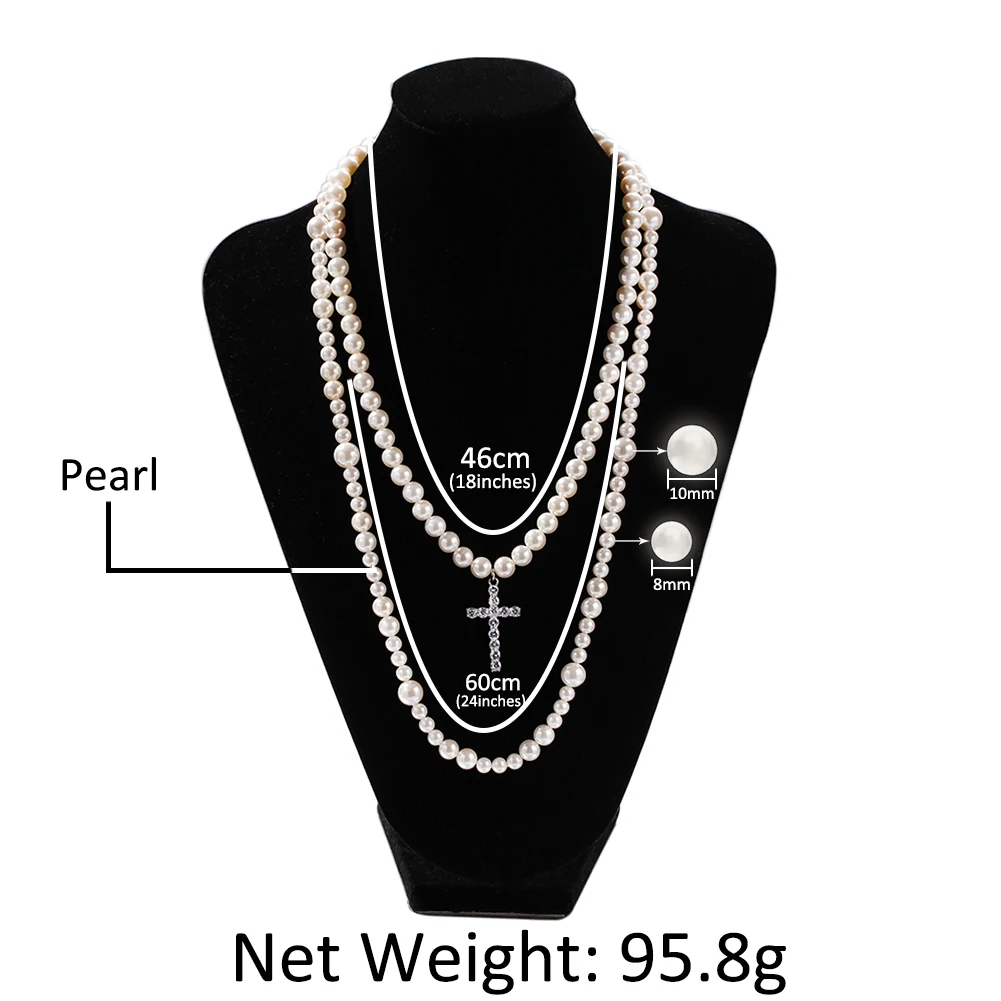 Fresh Water Pearl Beaded Chain Long Necklace Hanging Iced Out Stainless ...