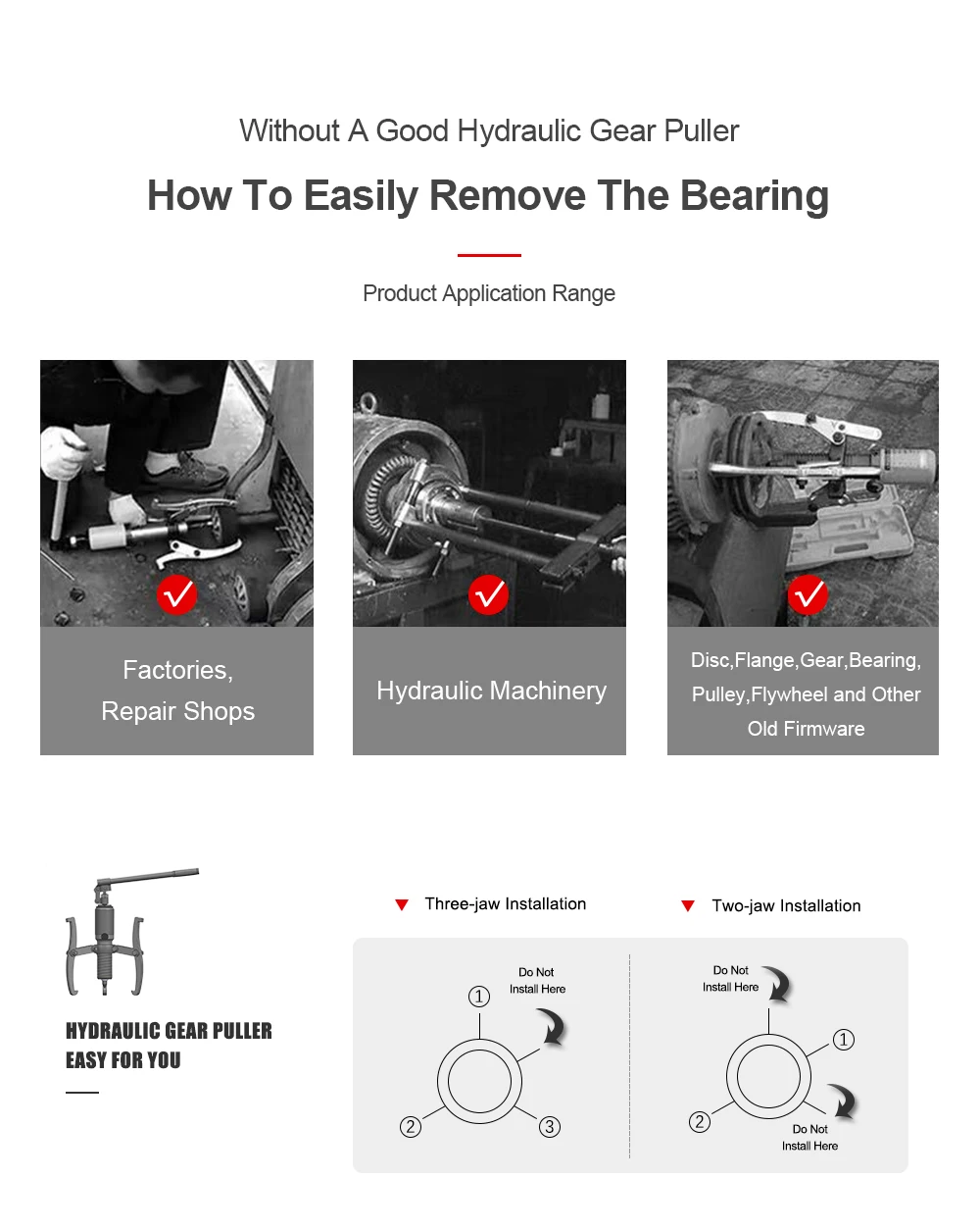 5 Ton Hydraulic Gear Wheel Bearing Puller Separator Tool Two & Three