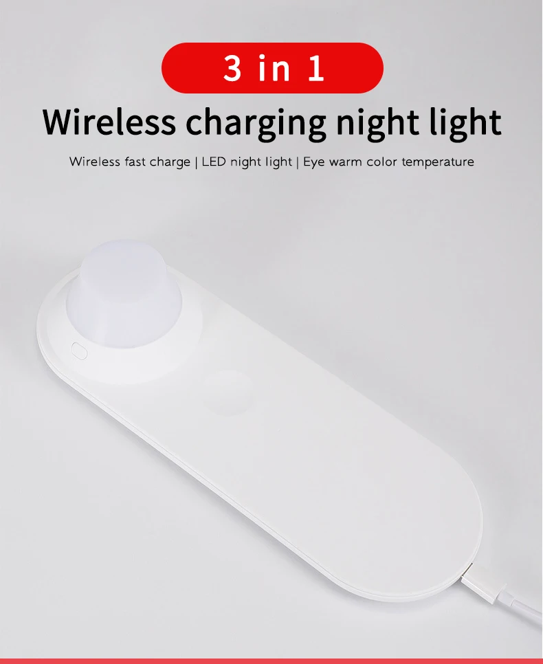 2020 New QI Wireless Fast Charging Station LED Night Lamp With Mobile Phone Wireless Charger Universal Wireless Charger 3 in 1