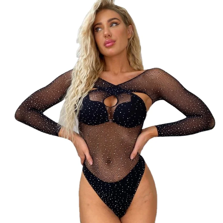 OFF hotsell SHOULDER RHINESTONE BODYSTOCKING BODYSUIT LINGERIE