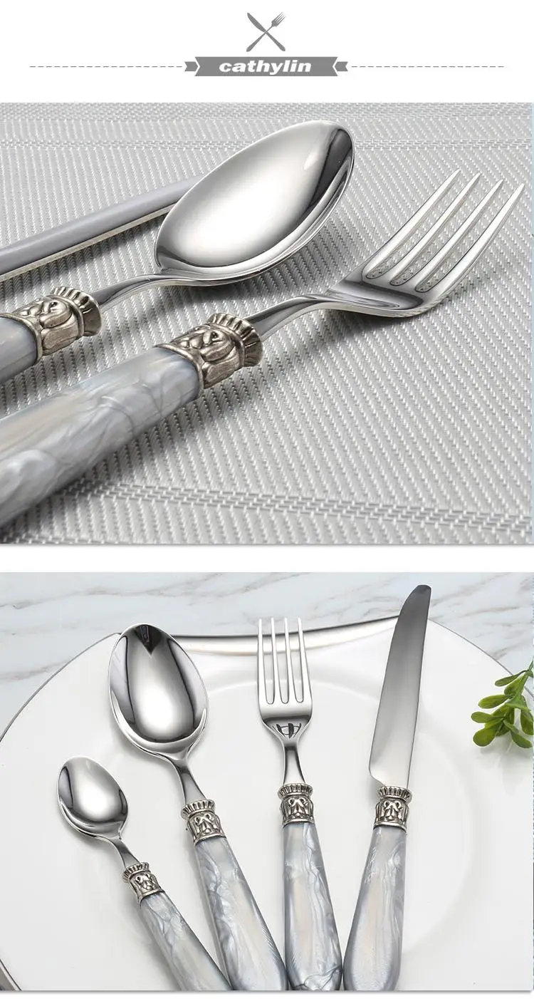 Cathylin Hotel Acrylic Handle Marble Stainless Steel Cutlery Set,Cheap