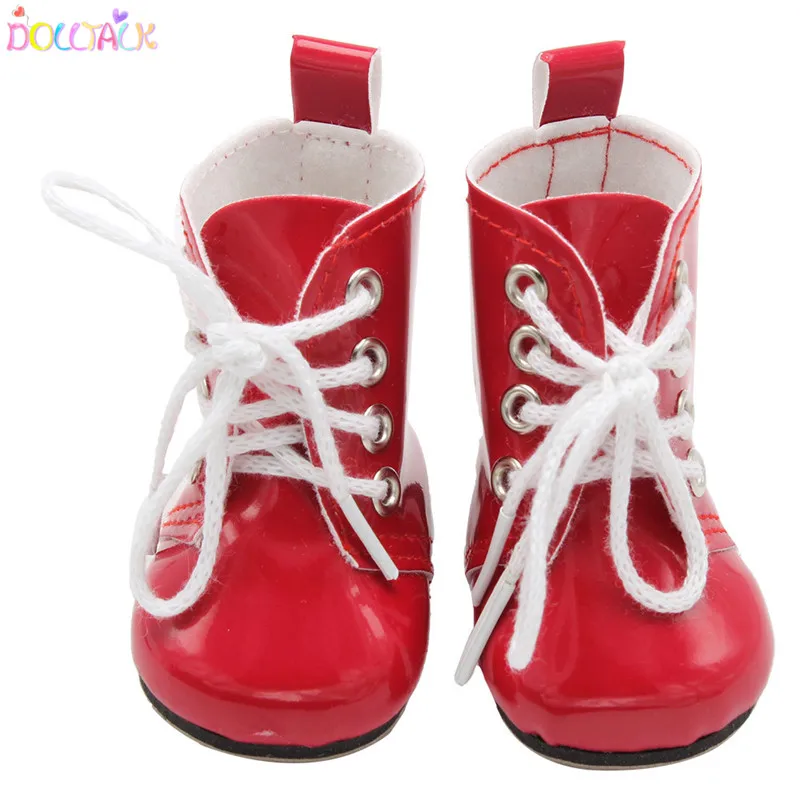 
High Quality Amazon Hot Sale 18-inch Xiafu American Doll Gold PU Leather High-top Cool Style Boots Doll Shoes 