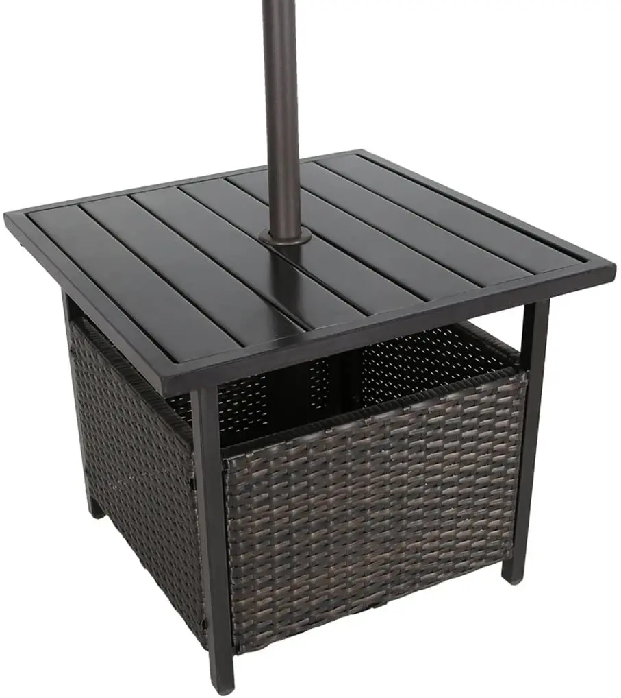 Patio Rattan Wicker Umbrella Side Table,Outdoor Bistro Table With