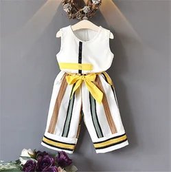 Girls Clothing Sets Summer High Quality Baby Clothes Suit Sleeveless Top Striped Fashion Loose Trousers Two Piece Outfit