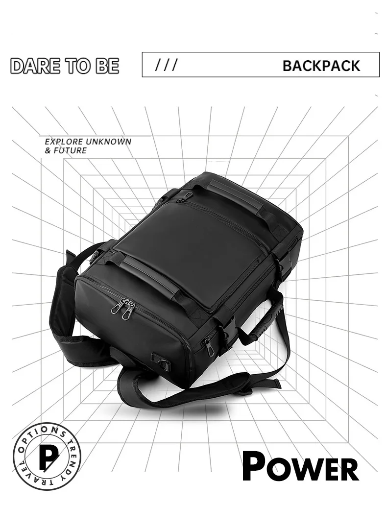 Men's Large Capacity Waterproof GPS Backpack Multifunctional PU Laptop Bag Zipper Handheld Business Travel Crossbody Polyester