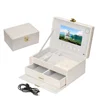 Latest creative jewellery organizer lcd video gift box white ivory video gift box