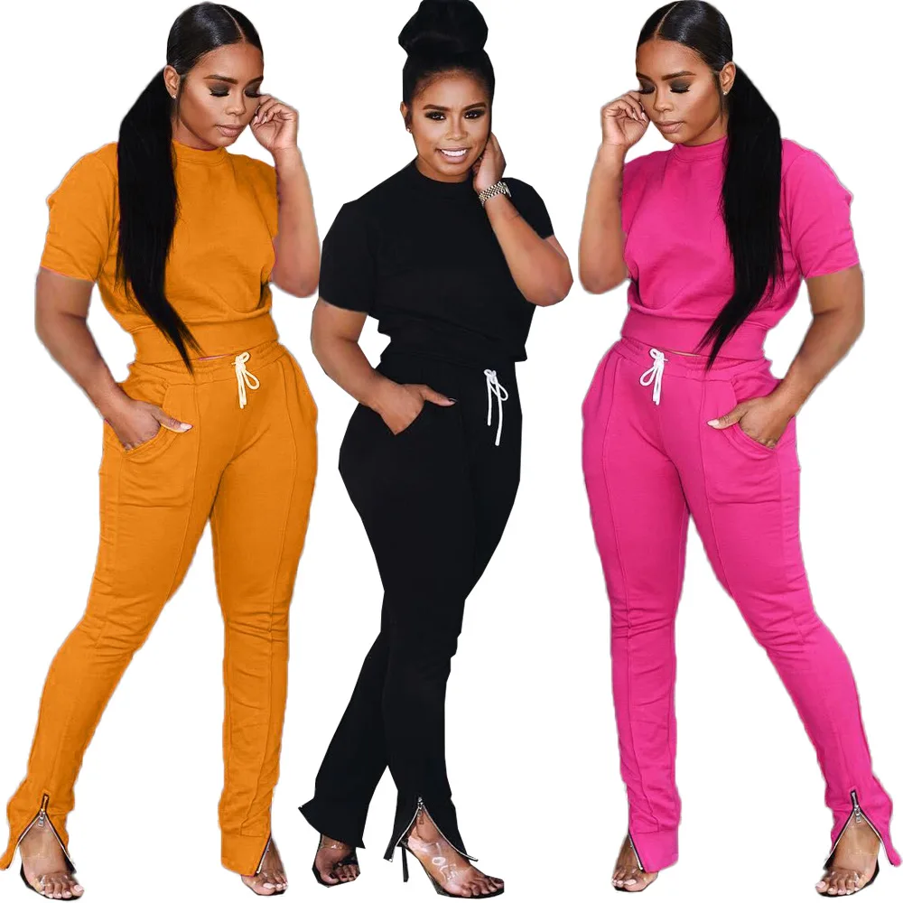 

Hot Sale Summer Apparel Short Top Sleeve Soild Color For Two Piece Outfits Women Clothing