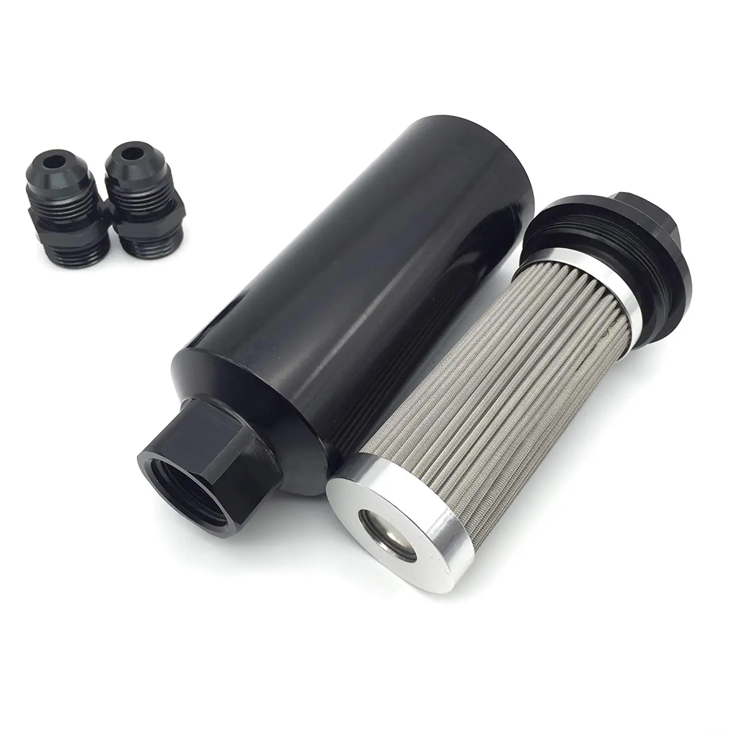 An 12 Aluminum Black Fuel Filter 100 Micron Stainless Mesh Element With
