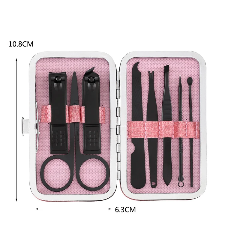 8Pcs/Set Stainless Steel Black Pedicure Scissor Tweezer Manicure Set Kit Nail Art Tools Multifunction Nail Clippers Set .jpg