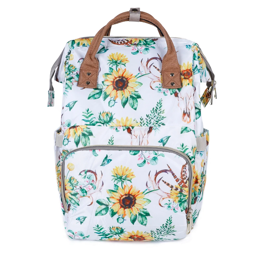 

OEM Factory Skull Sunflower Design Maternity Mummy BagsTote Handbag Waterproof Travel Diaper Bag Backpack For Mom Baby Care, Serape&leopard,leopard/cheetah,rainbow,sunflower,etc.