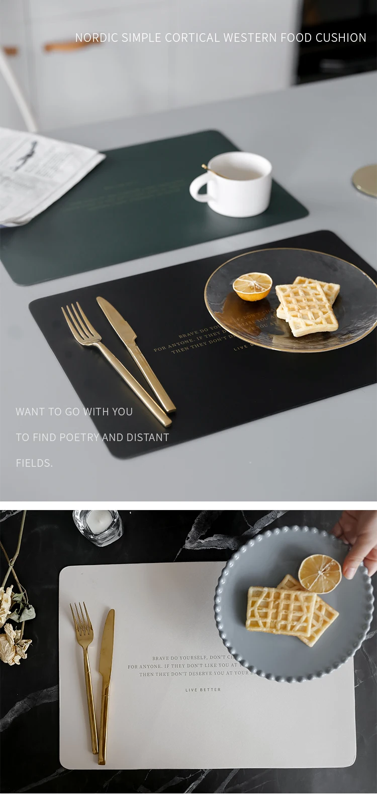 Wholesale Special Design Elegant Black Printing Logo Place Mat