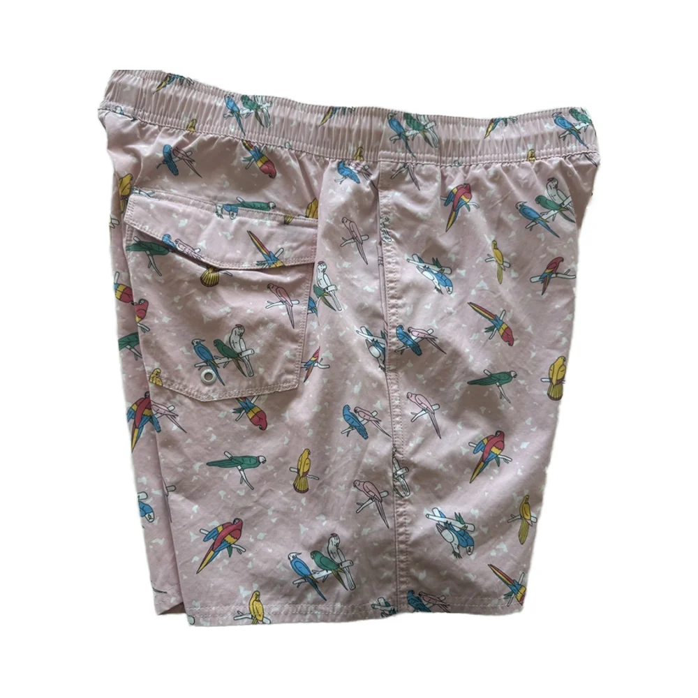 OEM Luxury Men's Boardshorts Custom Private Label Logo Recycled Waterproof Quick Dry Vintage Style Floral Pattern Drawstring details