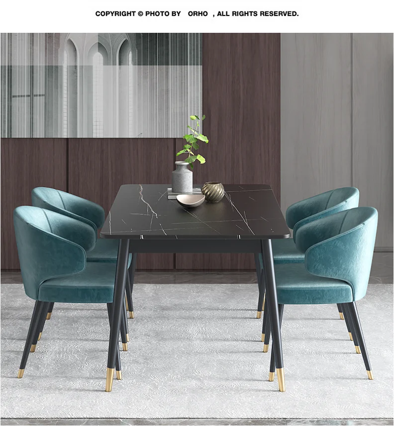 Modern Nordic Furniture White Marble Top Glod Metal Dining Room Table Set