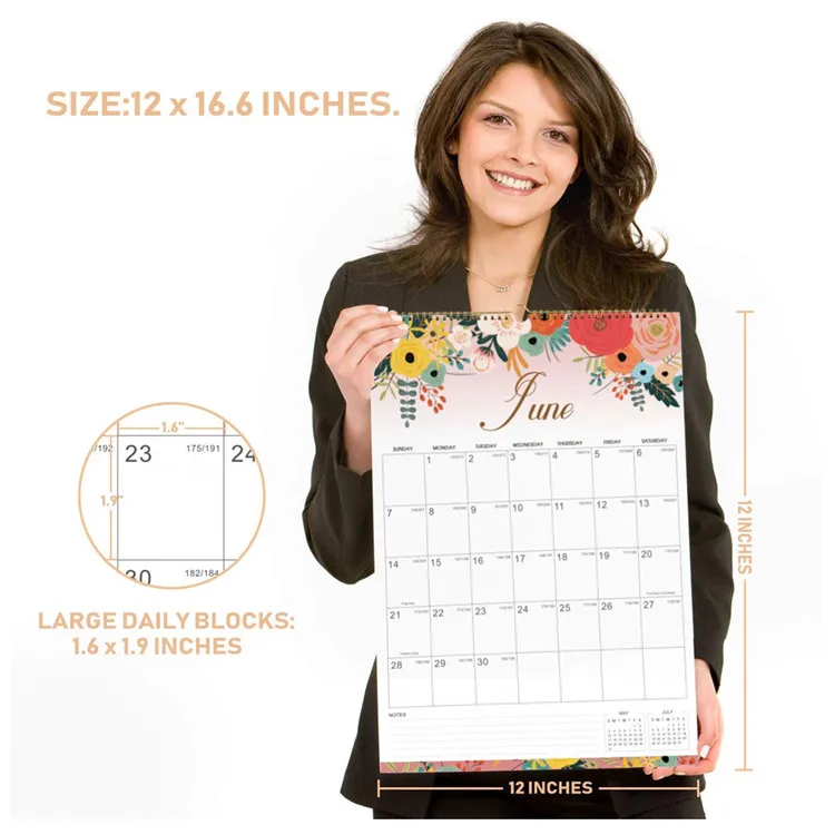 Kinds of Different Background Pattern Jan 2021 -Dec 2021 Hanging Hook Monthly Wall Calendar with Thick Paper 2021 Calendar Twin-Wire Binding Large Blocks with Julian Dates 12 x 17 