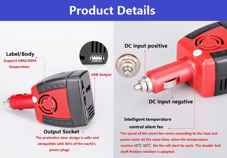 YIKA 150W Power Inverter DC 12V to 110V  220V AC Car Inverter