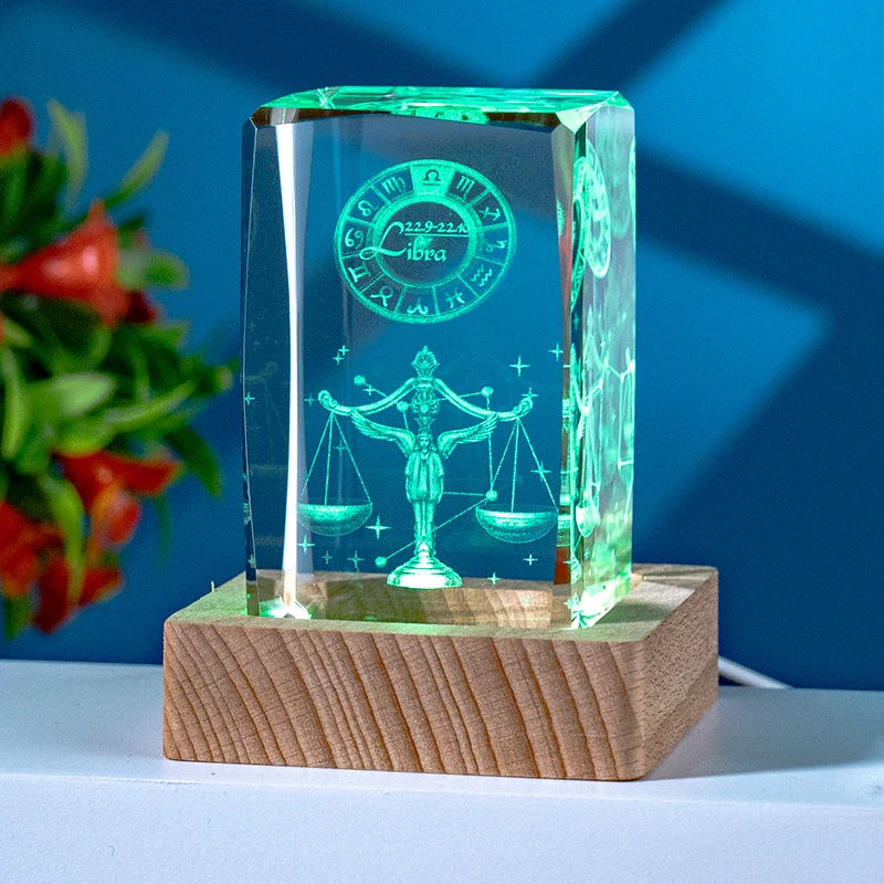 New 3D crystal block with Led Light base 12 constellations crystal paperweight for Children gifts manufacture