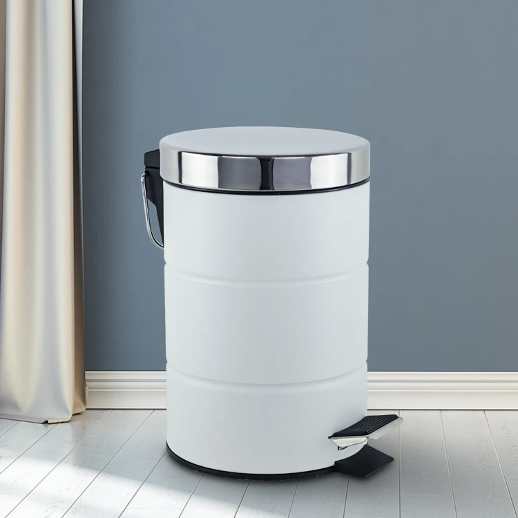 3l 5l White Metal Waste Bins Bathroom Household Kitchentrash Can Steel
