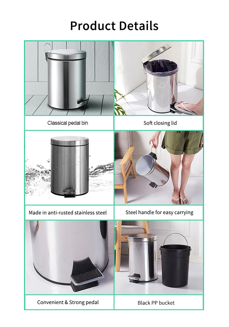 Types Of Indoor Hotel Room Dustbin And Office Household Kitchen Pedal Bin And Metal Waterproof