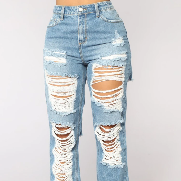 light blue cut up jeans