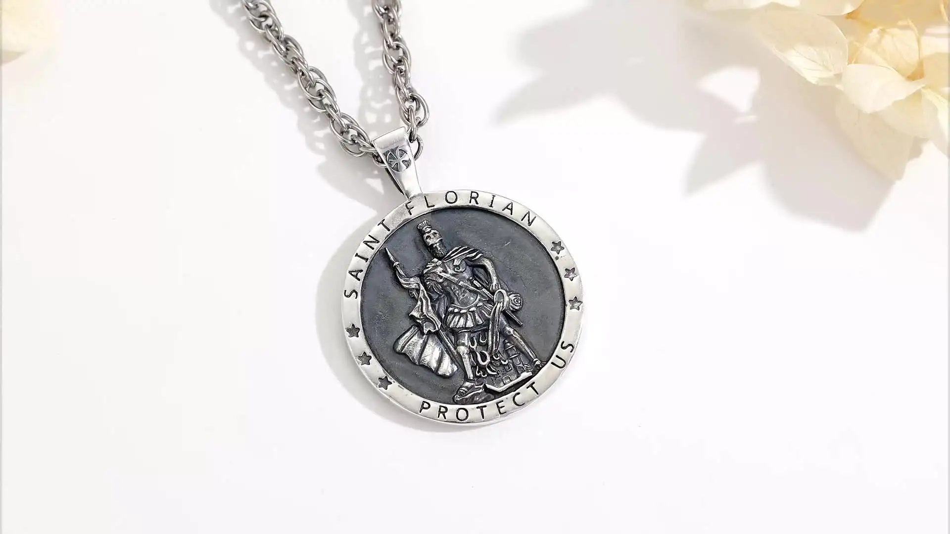 Friggem Collier Archange Michael Croix Argent 925 - Pendentif Religieux Homme Femme Avec Chaîne