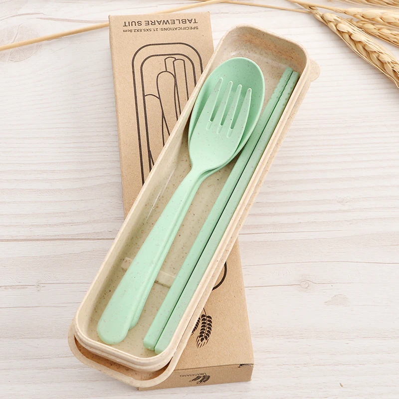 Portable Wheat Straw Chopsticks Fork Spoon Set Buy Fork And Spoon