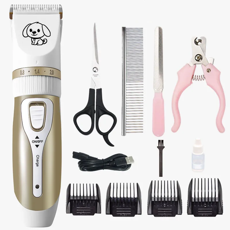 

Rechargeable Low-noise Pet Hair Clipper Remover Cutter Grooming Cat Dog Hair Trimmer Electrical Pets Hair Cut Machine, Golden, white