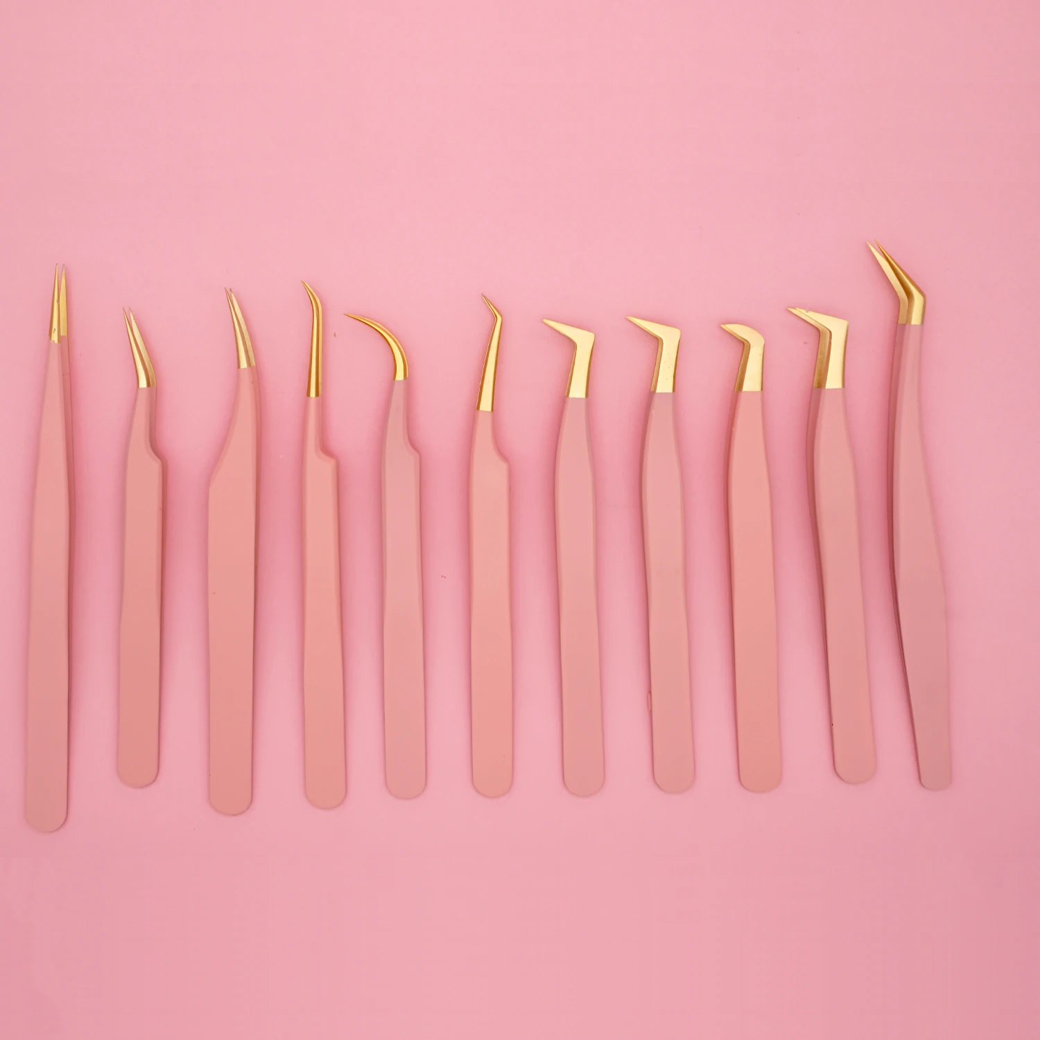Free Sample Pink Fiber Tip Eyelash Tweezers Set Stainless Steel 45 75