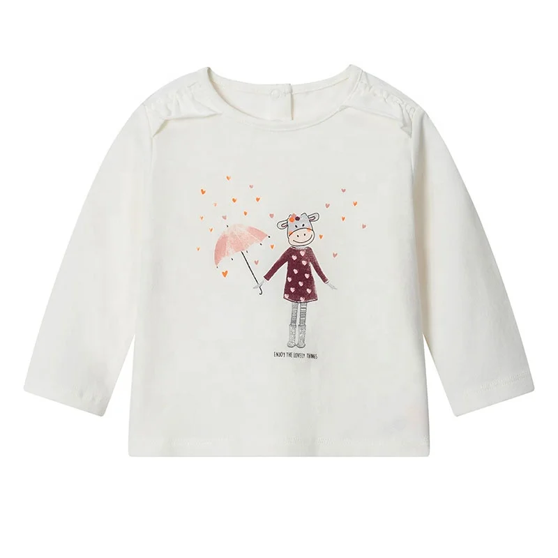 
2020 hot selling Baby girl t-shirts with soft little cow print self ruffle shoulders long sleeves baby clothes 