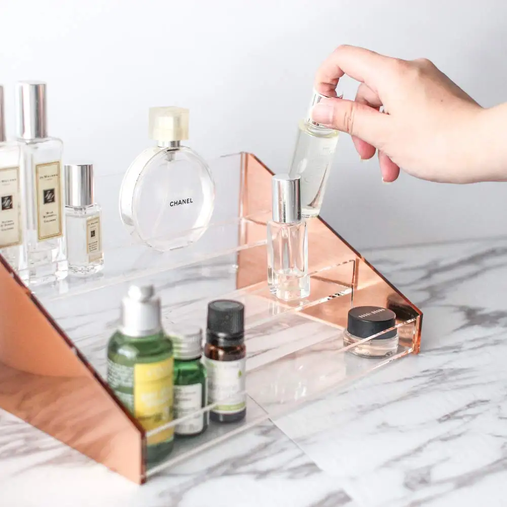 Rose Gold Ladder Acrylic Perfume Display Shelf Perfume Display Holder
